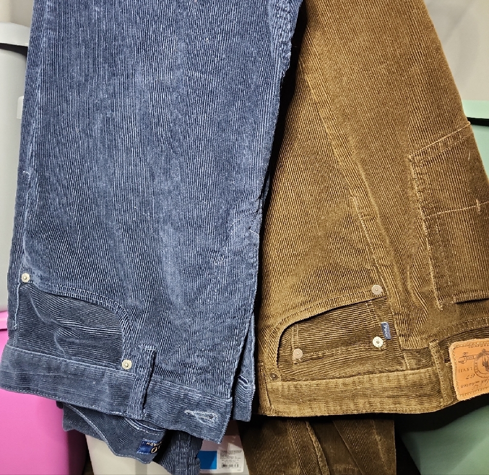 Brown and Blue Corduroy Pants with Slim Fit Like New